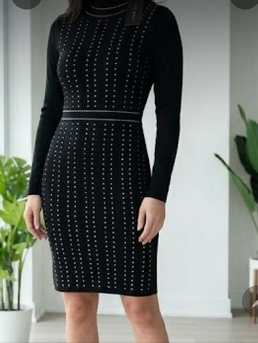 Say What? Black Long Sleeve Studded Midi Dress